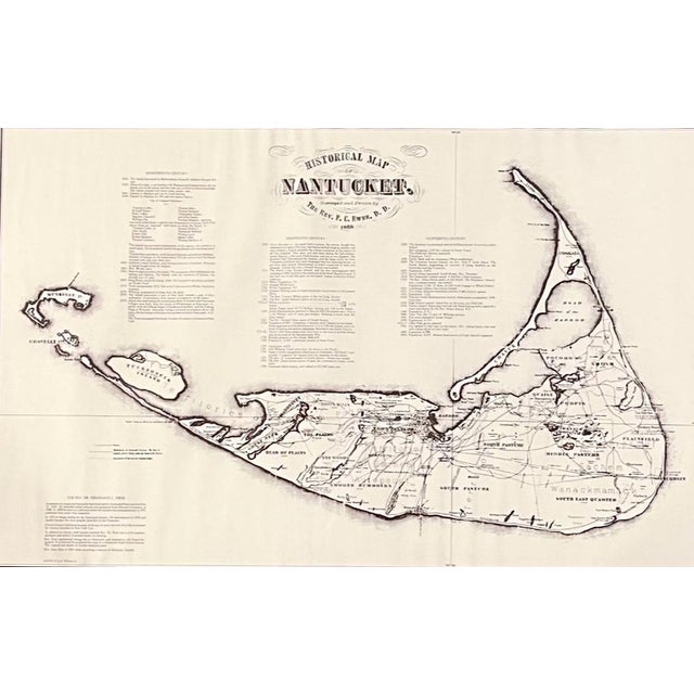Vintage framed 1974 historical map of Nantucket, Tuckernuck, Gravelly, and Muskeget Islands, after the original 1869 map...