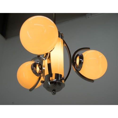 Ivory Art Deco Chandelier in Glass and Nickel, Europe, 1930s For Sale - Image 8 of 13