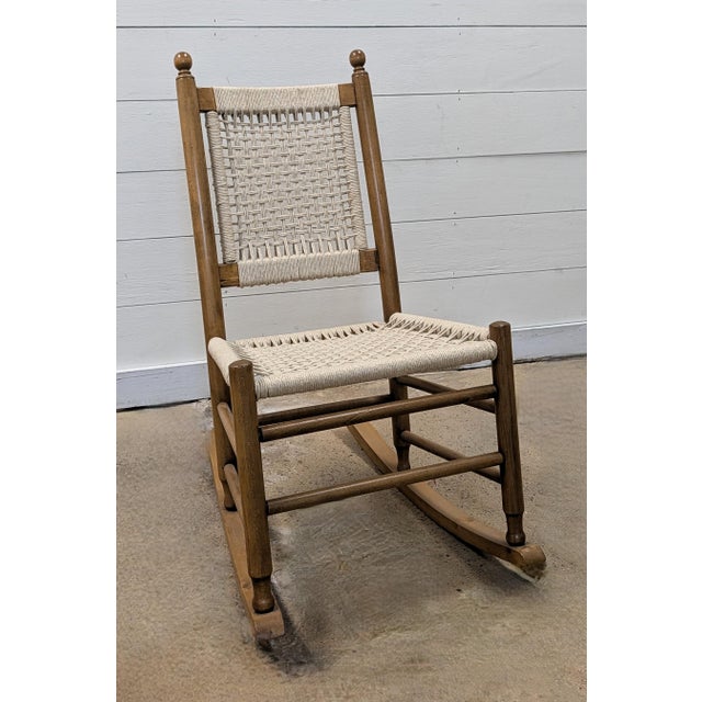 Mid-Century Modern Restored Vintage Child’s Rocking Chair With Hand-Woven Macramé Seat For Sale - Image 3 of 8