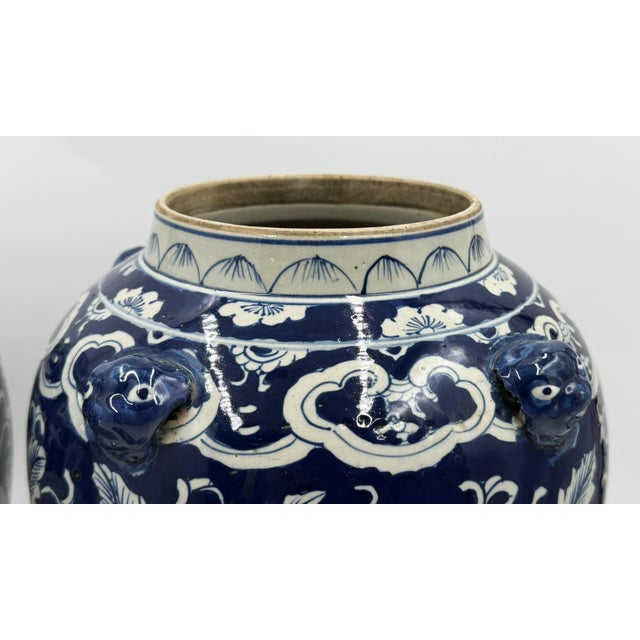 Mid 20th Century Pair of Chinese Style Blue and White Porcelain Temple Ginger Jars For Sale - Image 11 of 18