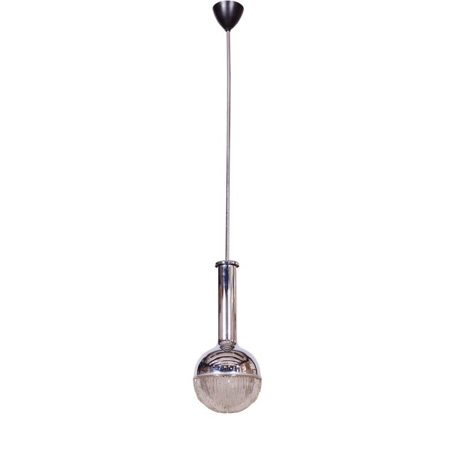 Mid-Century Chandelier in Chrome, Steel and Glass, Rewired, Italy, 1960s For Sale
