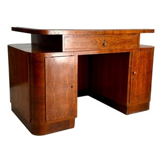 Art Deco Burl Wood Center Desk with Glass Insert, Italy, 1940s For Sale
