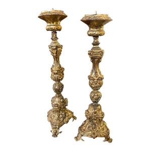 Pair of French Gilt Brass Altar Sticks