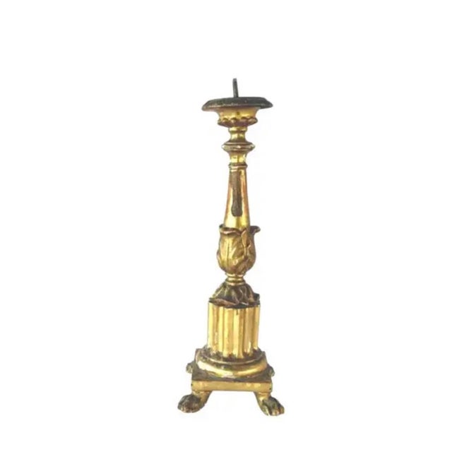 Gold Italian Carved and Gilded Wooden Pricket Candlesticks, a Pair For Sale - Image 8 of 13