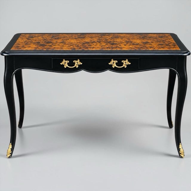 French Louis XIV Style Desk With Gilt Bronze Ormolu & Faux Tortoise Finish For Sale In Atlanta - Image 6 of 6