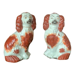 Late 19th Century Pair English Staffordshire Victorian Era Dog Figurines For Sale