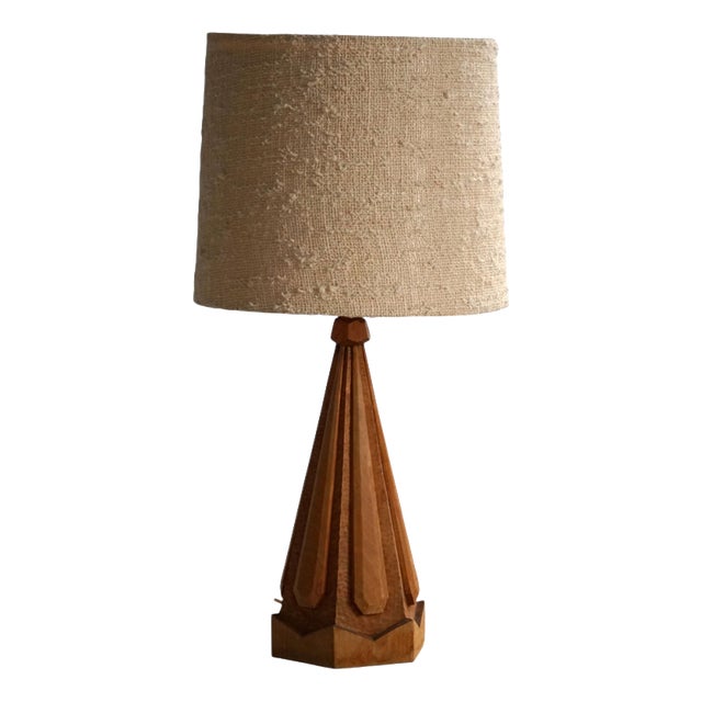 Scandinavian Modern Sculptural Hand-Carved Wooden Table Lamp, Denmark, 1970s For Sale