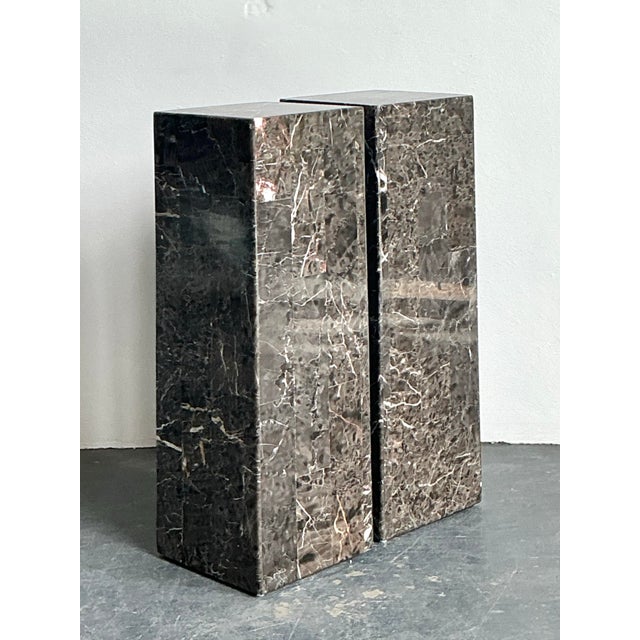 This striking pair of vintage pedestals captures the architectural elegance of 1980s Hollywood Regency design. Expertly...