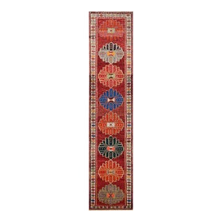 1950s Mid-Century Runner Geometric Vintage Red Rug For Sale