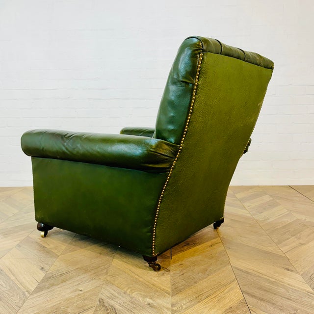19th Century English Green Leather Club Chair For Sale - Image 13 of 18
