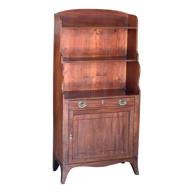 19th Century English Mahogany Waterfall Bookcase With Cupboard Base For Sale