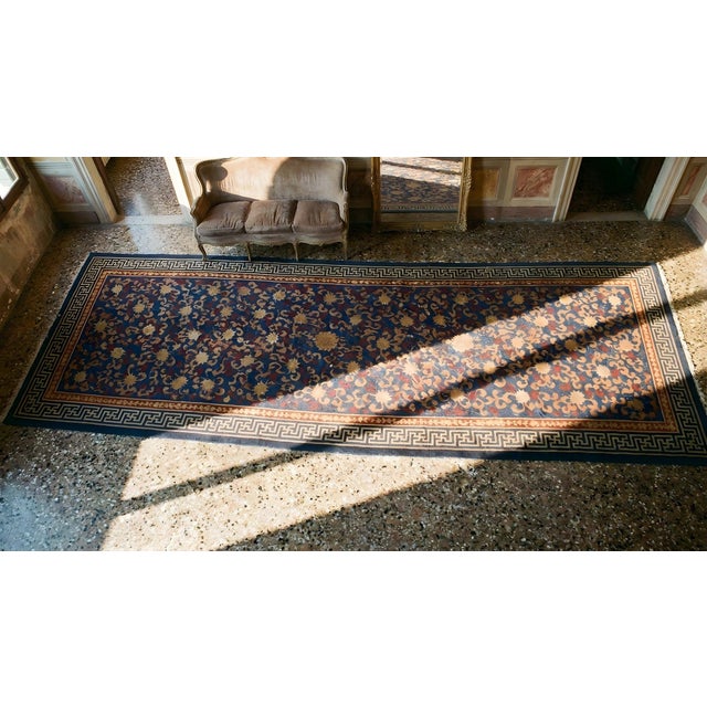 Classic Navy Ground Color With Floral Design Antique Chinese Art Deco Rug For Sale - Image 10 of 11
