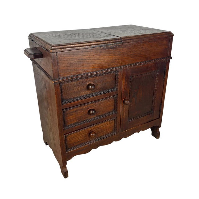 Spanish Oak Sewing Cabinet with Fabric Basket, Early 20th Century For Sale - Image 18 of 18
