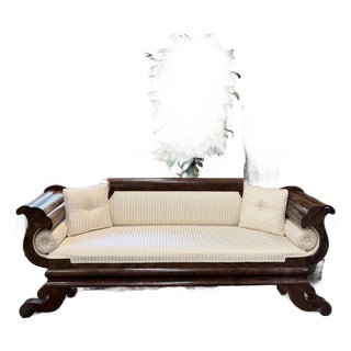 Circa 1830 American Empire Flame Mahogany Scroll Arm Sofa For Sale