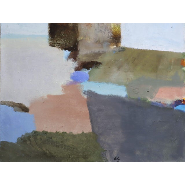 Mid-Century Modern 'House Above the Fields' Vintage Original Abstract Landscape Oil Painting, Framed For Sale - Image 10 of 14