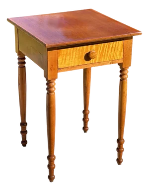 Antique New England Sheraton Tiger Maple & Cherry Single Drawer Work Table