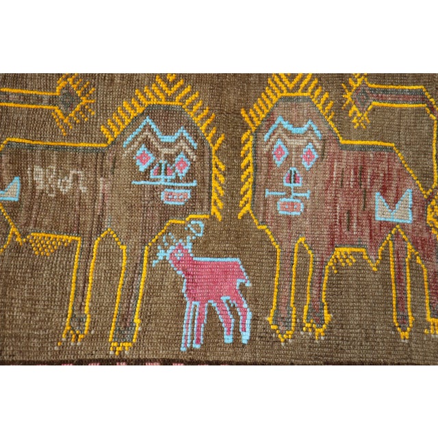 Late 20th Century Vintage Zabihi Collection Pictorial Lion Sheep Turkish Rug dated 1980 - 2' x 3' For Sale - Image 5 of 7