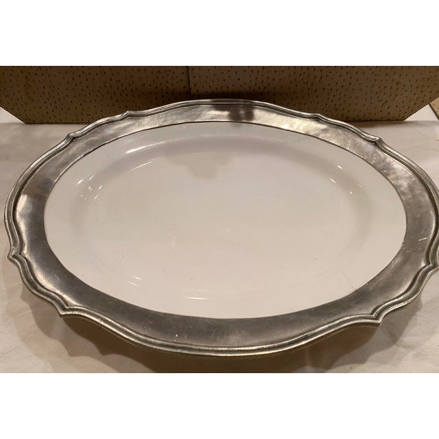 Italian 1980s Arte Italica Pewter and Ceramic Serving Platter For Sale - Image 3 of 10
