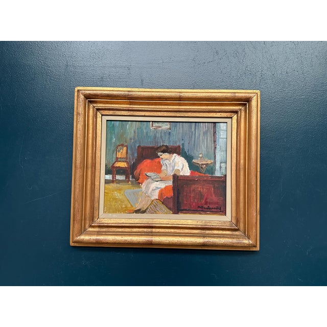 Lady Reading a Book, 1950s, Oil Painting on Canvas, Framed For Sale - Image 13 of 14