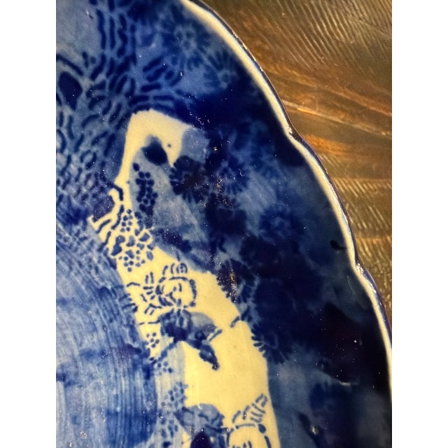 Japanese 19th Century Blue and White Katagami Porcelain Scalloped Bowl For Sale - Image 4 of 12