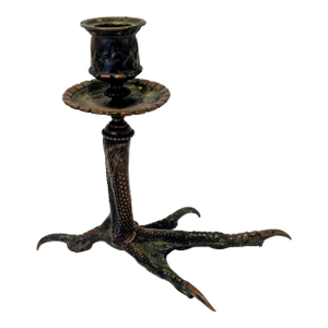 Mid-Century Bronze Bird-Leg Candlestick, Gothic Revival Style