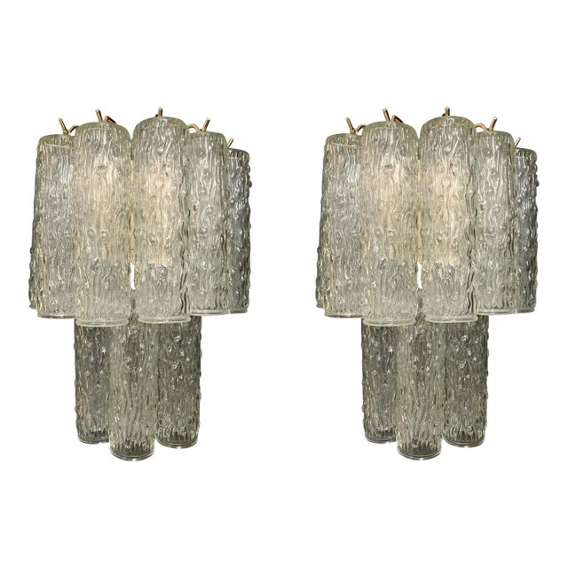 Mid 20th Century Textured Tubes Sconces - a Pair For Sale
