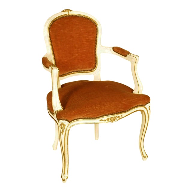 20th Century Louis XV Venetian Ivory Lacquered and Gilt Armchair from Testolini & Salviati, Italy, 1930s For Sale