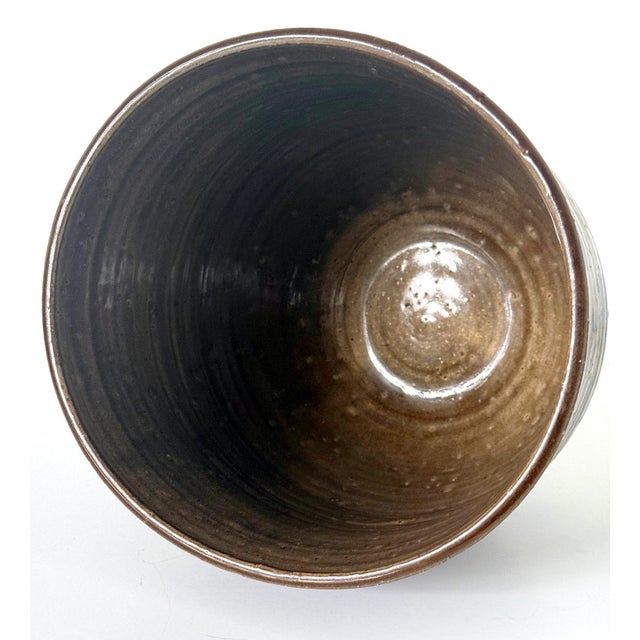 Textile Large Ceramic Glazed Vase in Cachepot Form by Toshiko Takaezu For Sale - Image 7 of 13