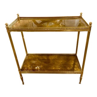 Italian Jansen Manner Brass Side Table With Eglomise Mirrored Top For Sale