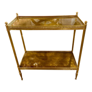 Italian Jansen Manner Brass Side Table With Eglomise Mirrored Top