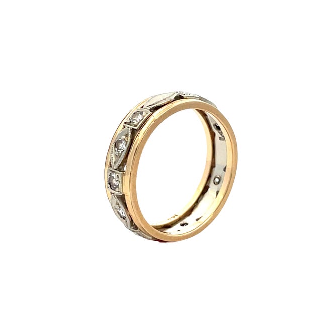 Vintage 14k Two Tone Gold Diamond Milgrain Ring, Size 4.75 For Sale In New York - Image 6 of 10