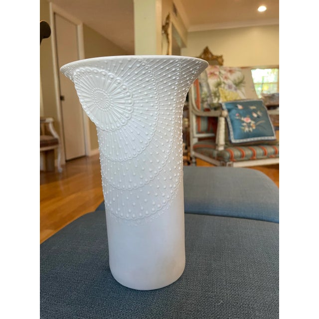 Stunning white Kaiser biscuit porcelain vase featuring a textured pattern. This was made by A.K. Kaiser in West Germany in...
