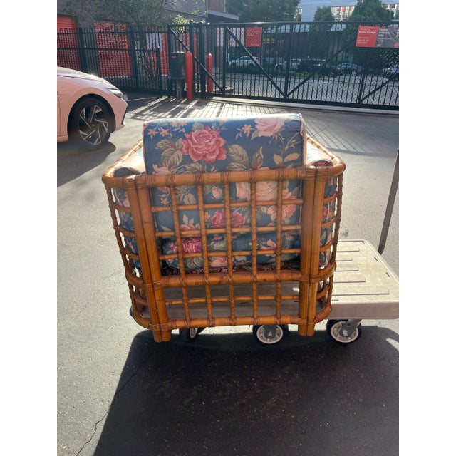 Vintage 1970s Rattan Club Chair With Updated Upholstery For Sale - Image 4 of 11