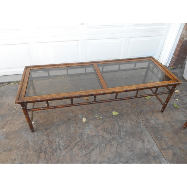 Vintage 1960s Chippendale Solid Oak Faux Bamboo Coffee Table W