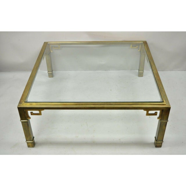 Mastercraft Brass Greek Key Glass Top Large Square 42" Coffee Cocktail