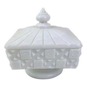 1950s Westmoreland Old Quilt Milk Glass Candy Dish