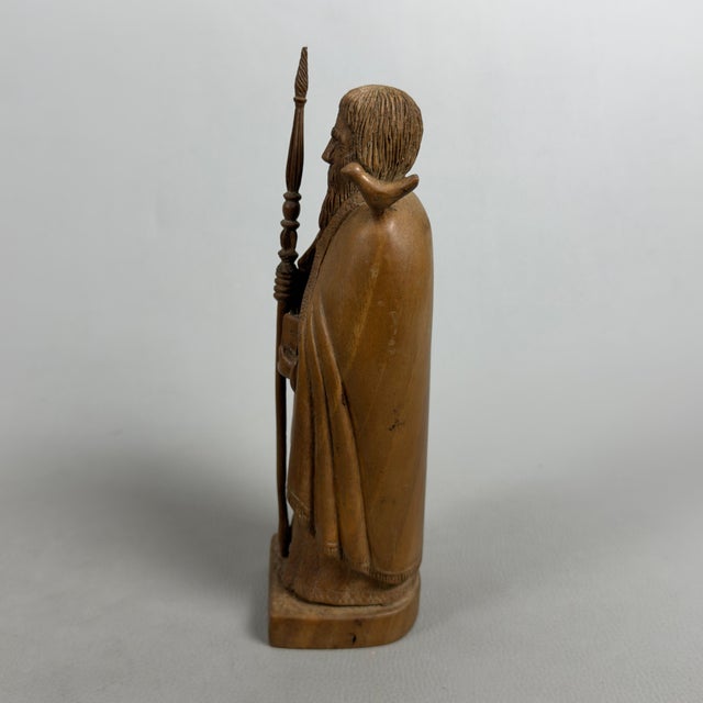 1950s Vintage Carved Wooden Sculpture of Saint Benedict of Norcia by Fonted, 1950s For Sale - Image 5 of 11