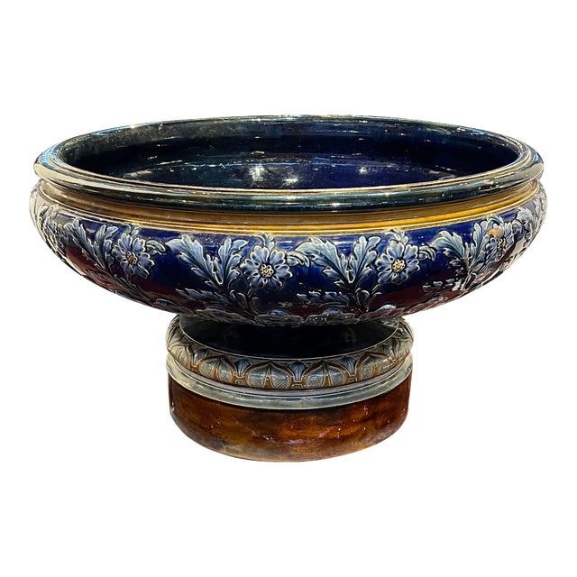 Early 1900s Large English Cobalt Blue Glazed Footed Urn For Sale