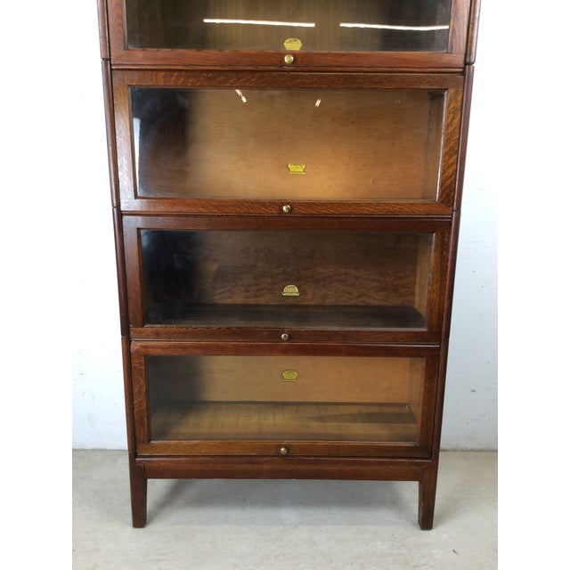American Antique Oak Four Stack Barrister Bookcase With Original Brass Hardware For Sale - Image 3 of 18