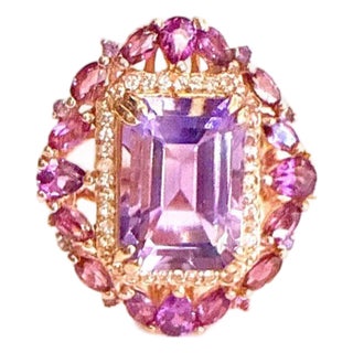 Bochic “Capri” Vintage Amethyst & Topaz Ring Set In 18K Gold & Silver For Sale
