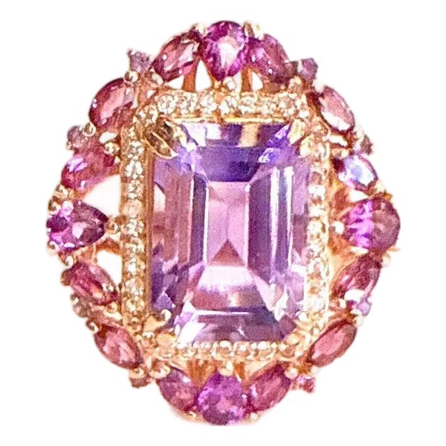 Bochic “Capri” Vintage Amethyst & Topaz Ring Set In 18K Gold & Silver For Sale