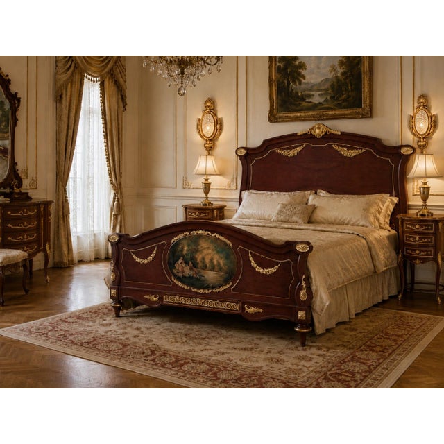 Wood 1950 European Artisan Louis XVI Mahogany Bedframe – 4 Pc For Sale - Image 7 of 16