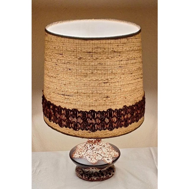 German Beige-Brown Ceramic Table Lamp with Fabric Shade, 1970s For Sale - Image 3 of 9