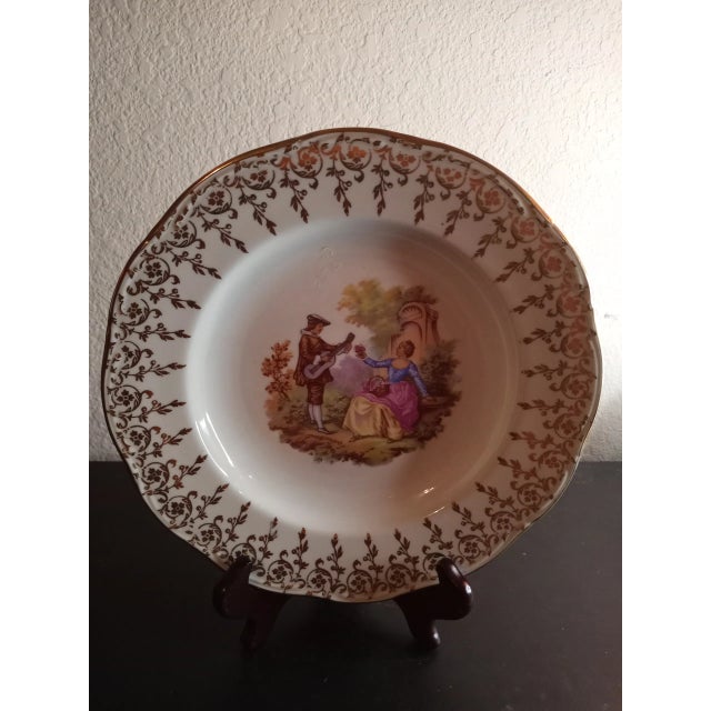 Ceramic Vintage Porcelaine De France Courting Scene Gilded Decorative Plate For Sale - Image 7 of 7