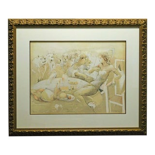 Jurgen Gorg "Tishsene" Etching Woman Custom Framed Hand Signed Make Offer For Sale