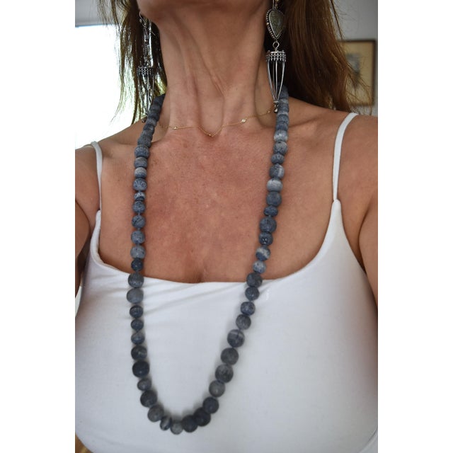Vintage Natural Denim Blue Sponge Coral Hand Knotted Bead Necklace 32" Long For Sale - Image 12 of 15