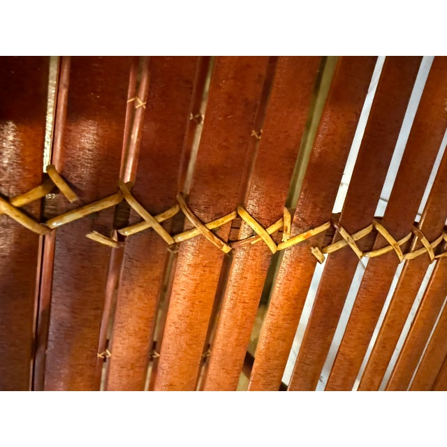 Rare Mid-Century Style Bamboo, Rattan Foldable Wall, Book Shelf, Étagère With 4 Graduated Tiers in a Sculptural a-Frame Form For Sale - Image 10 of 12