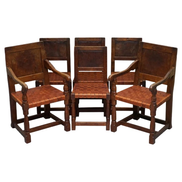 Burr Oak Dining Chairs by Robert Mouseman Thompson, 1930s, Set of 6 For Sale