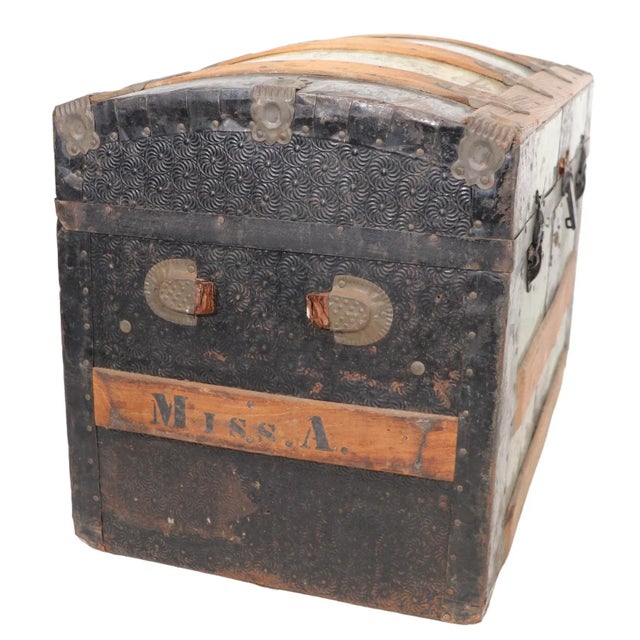 Wood Diminutive Antique Dome Top Trunk C. 19th C. For Sale - Image 7 of 12