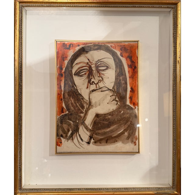 Beige Migneco, Female Figure, 1970s, Ink on Canvas, Framed For Sale - Image 8 of 8